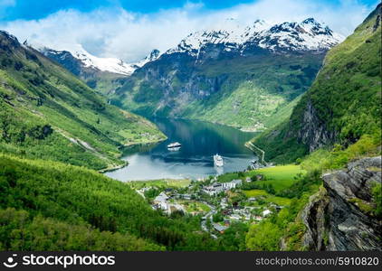 Geiranger fjord, Beautiful Nature Norway. It is a 15-kilometre (9.3 mi) long branch off of the Sunnylvsfjorden, which is a branch off of the Storfjorden (Great Fjord).