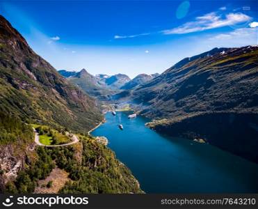 Geiranger fjord, Beautiful Nature Norway. It is a 15-kilometre (9.3 mi) long branch off of the Sunnylvsfjorden, which is a branch off of the Storfjorden (Great Fjord).