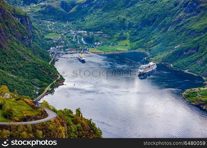 Geiranger fjord, Norway.. Geiranger fjord, Beautiful Nature Norway. It is a 15-kilometre (9.3 mi) long branch off of the Sunnylvsfjorden, which is a branch off of the Storfjorden (Great Fjord).