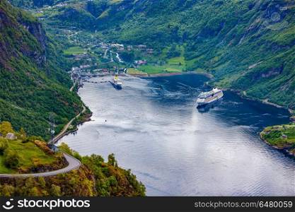 Geiranger fjord, Norway.. Geiranger fjord, Beautiful Nature Norway. It is a 15-kilometre (9.3 mi) long branch off of the Sunnylvsfjorden, which is a branch off of the Storfjorden (Great Fjord).
