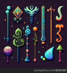 gem game magic walk stick ai generated. healer scepter, wooden witch, battle mystery gem game magic walk stick illustration. gem game magic walk stick ai generated