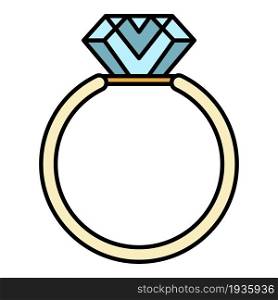 Gemstone ring icon. Outline gemstone ring vector icon color flat isolated. Gemstone ring icon color outline vector