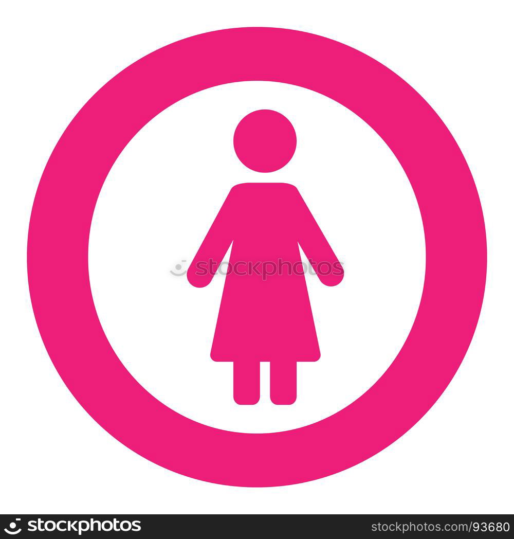 Gender icon symbol. Female girl woman icon in circle. Pink symbol. Gender symbol set. Male Female girl boy woman man icon. Stockphotos