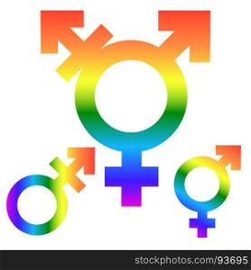 Gender inequality and equality icon symbol. Male Female girl boy woman man transgender icon. Mars symbol illustration.. Gender inequality and equality transgender icon. Genger rainbow symbol isolated.