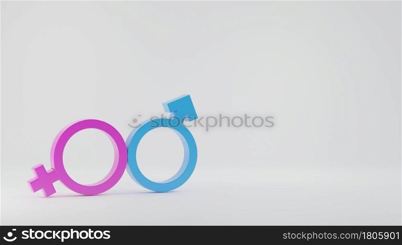 Gender symbols with heads of Male and Female. World Sexual Health Day Concept, Gender Sex Icon pink and blue symbol, 3D rendering illustration