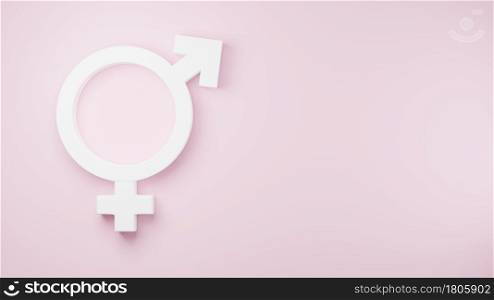 Gender symbols with heads of Male and Female. World Sexual Health Day Concept, Gender Sex Icon white symbol isolated on pink background, 3D rendering illustration