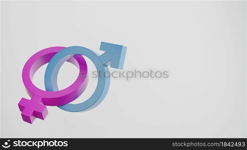 Gender symbols with heads of Male and Female. World Sexual Health Day Concept, Gender Sex Icon pink and blue symbol, 3D rendering illustration