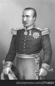 General Bosquet (1810-1861) on engraving from the 1800s. French Army general. Drawn & engraved by D.J. Pound and published in London by the Printing and Publishing Company.