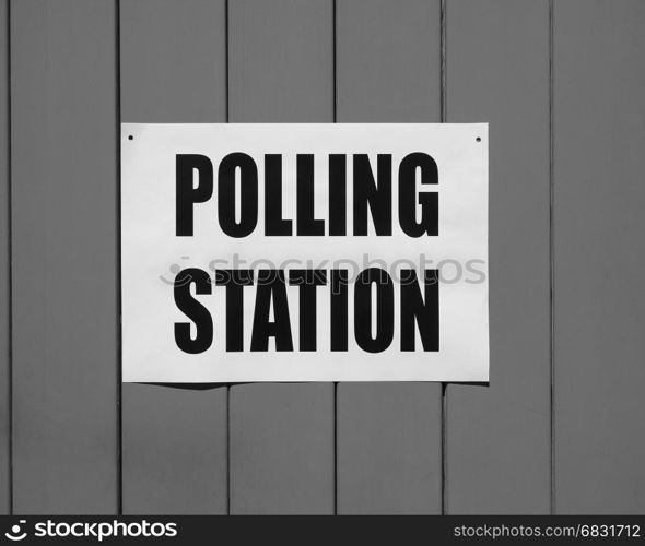 General elections polling station, black and white. Polling station place for voters to cast ballots in general elections in black and white