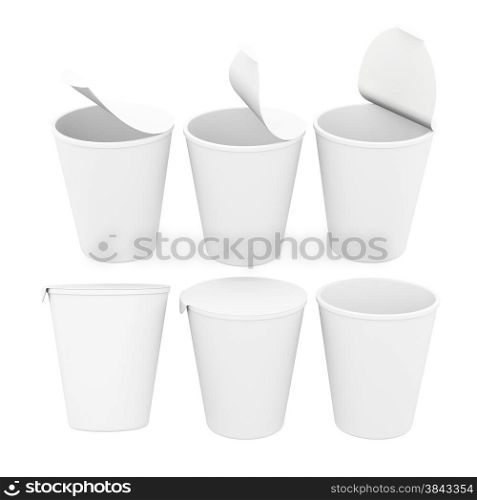 General food cup packaging for variety product like dairy , instant noodle or desert, with white blank label. Template for your design or artwork, clipping path included&#xA;