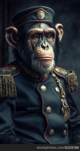 General of Army Chimp in Military Clothes with Orders. Generative ai. High quality illustration. General of Army Chimp in Military Clothes with Orders. Generative ai