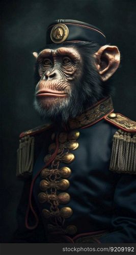 General of Army Chimp in Military Clothes with Orders. Generative ai. High quality illustration. General of Army Chimp in Military Clothes with Orders. Generative ai