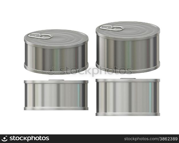 General short cylindrical aluminum tin can packaging with blank label for variety food product ,ready for your design or artwork, clipping path included&#xA;