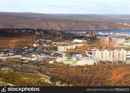 General view from rock in downtown in Murmansk, Russia