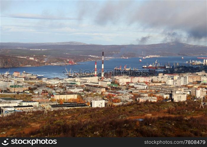 General view from rock in downtown in Murmansk, Russia