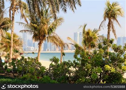 General view of the beach and park in Dubai