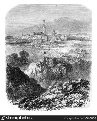 General view of the town of Hombourg, vintage engraved illustration. Magasin Pittoresque 1857.