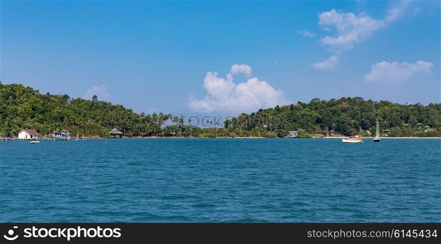 General view of the tropical island from the sea