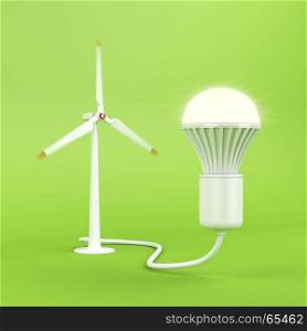 Generating electricity with wind turbine for the light bulb to glow
