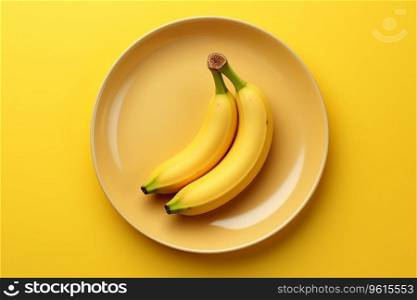 Generative AI Image of Banana Fruit in a Plate with Yellow Background