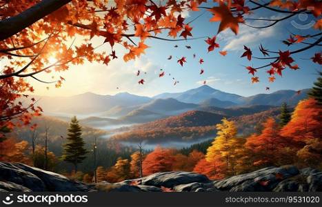 Generative AI Image of Mountains in Autumn with Nature Landscape at Bright Day