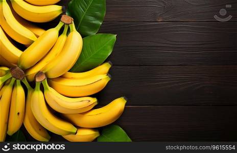 Generative AI Image of Yellow Bananas with Blank Space on Wooden Background