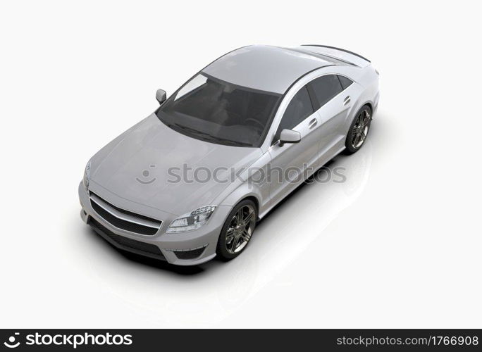 Generic and Brandless Luxury Car Isolated on White 3d Illustration, Contemporary Sedan Studio, Dealership Automobile Industry, Auto Transport, Infographics Automotive Background, City Vehicle Template