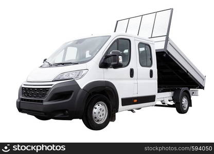 Generic delivery truck with raised load isolated on a white background