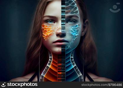 Genetic research illustration with abstract human face. Genetic research illustration