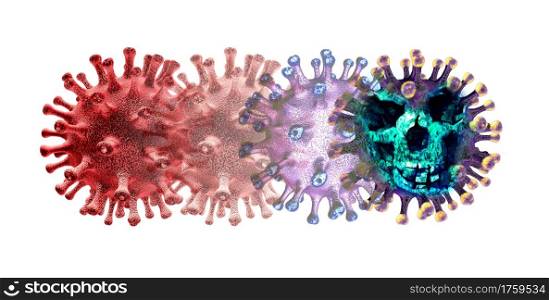 Genetic virus variant and mutating cell concept or new coronavirus variants outbreak and covid-19 viral cells mutation as an influenza dangerous flu strain transforming into a more contagious disease as a 3D render.