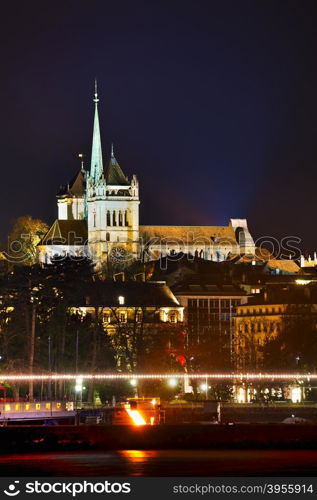 Geneva cityscape overview with St Pierre Cathedral in Geneva, Switzerland.