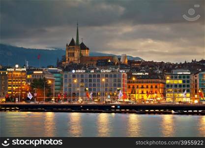 GENEVA, SWITZERLAND - NOVEMBER 28: Geneva cityscape overview with St Pierre Cathedral on November 28, 2015 in Geneva, Switzerland.