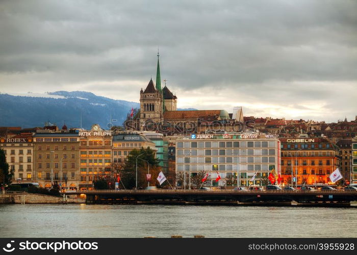 GENEVA, SWITZERLAND - NOVEMBER 28: Geneva cityscape overview with St Pierre Cathedral on November 28, 2015 in Geneva, Switzerland.