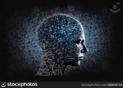Genius human head with AI brain artificial intelligence virtual thinking system. Peculiar AI generative image.. Genius human head with AI brain artificial intelligence virtual thinking system
