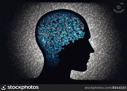 Genius human head with AI brain artificial intelligence virtual thinking system. Peculiar AI generative image.. Genius human head with AI brain artificial intelligence virtual thinking system