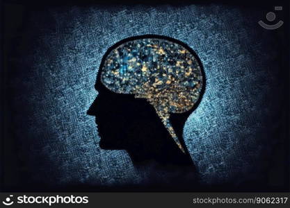 Genius human head with AI brain artificial intelligence virtual thinking system. Peculiar AI generative image.. Genius human head with AI brain artificial intelligence virtual thinking system