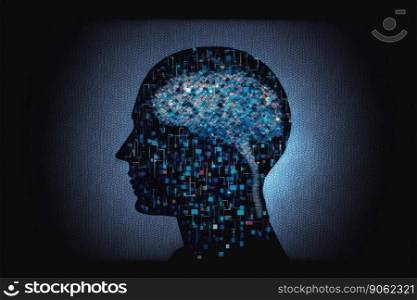 Genius human head with AI brain artificial intelligence virtual thinking system. Peculiar AI generative image.. Genius human head with AI brain artificial intelligence virtual thinking system