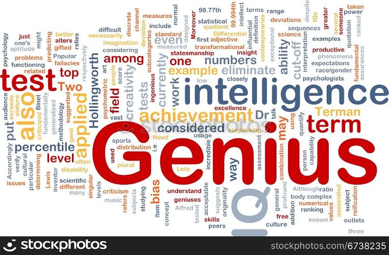 Genius intelligence background concept. Background concept wordcloud illustration of genius intelligence IQ