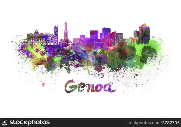 Genoa skyline in watercolor splatters with clipping path. Genoa skyline in watercolor