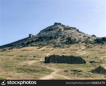 Genoese fortress in Sudak city. Crimea.. Genoese fortress in Sudak city. Crimea