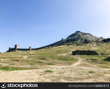 Genoese fortress in Sudak city. Crimea.. Genoese fortress in Sudak city. Crimea