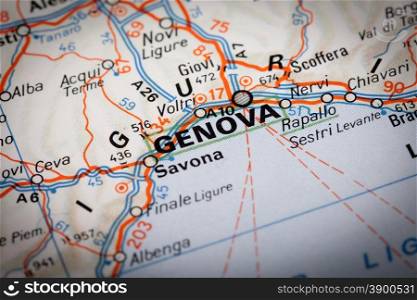 Genova city on a road map