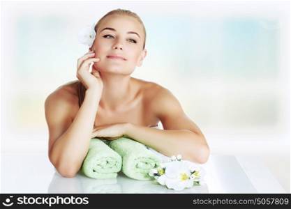 Gentle girl spending time at spa salon, enjoying beauty treatment, alternative medicine, vacation at the wellness hotel, healthy lifestyle