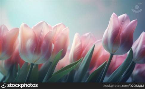 Gentle Natural Background with Tulips on Light, Generative AI. Natural Background with Tulips