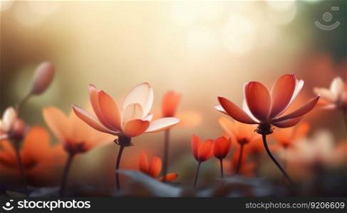 Gentle Spring Background with Red Flowers , Generative AI. Gentle Spring Background