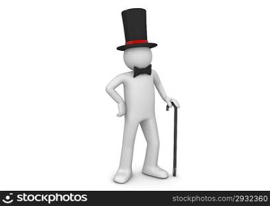 Gentleman / nobleman in top hat with walking stick (3d isolated on white background characters series)