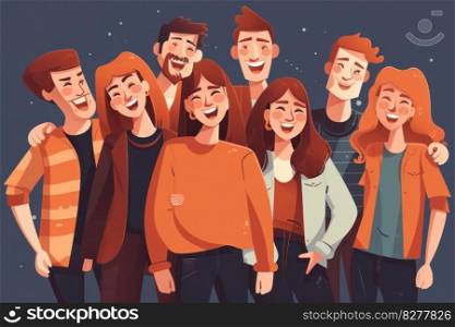 Genuine expressions of joy and friendship between a group of close friends, A group of happy and carefree friends enjoying a moment of pure joy and togetherness.  AI Generative.