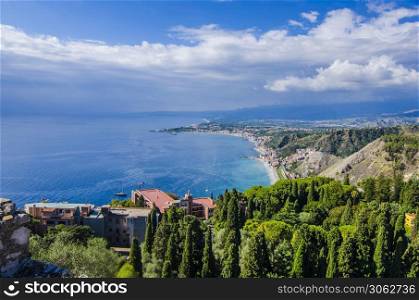 Geography of the sicilian coast seen from the city of taormina