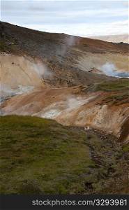 Geological geothermal mineral pool vents in Iceland