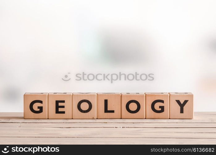 Geology sign on a school desk in a classroom